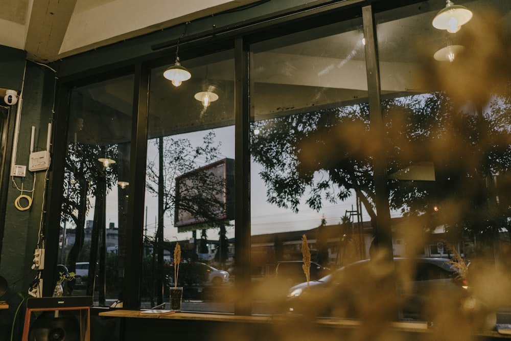 a view of a restaurant through a window