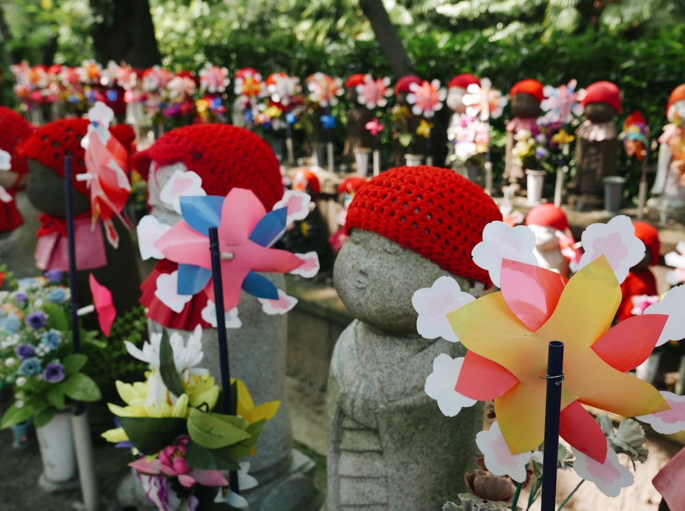 a garden filled with lots of fake flowers