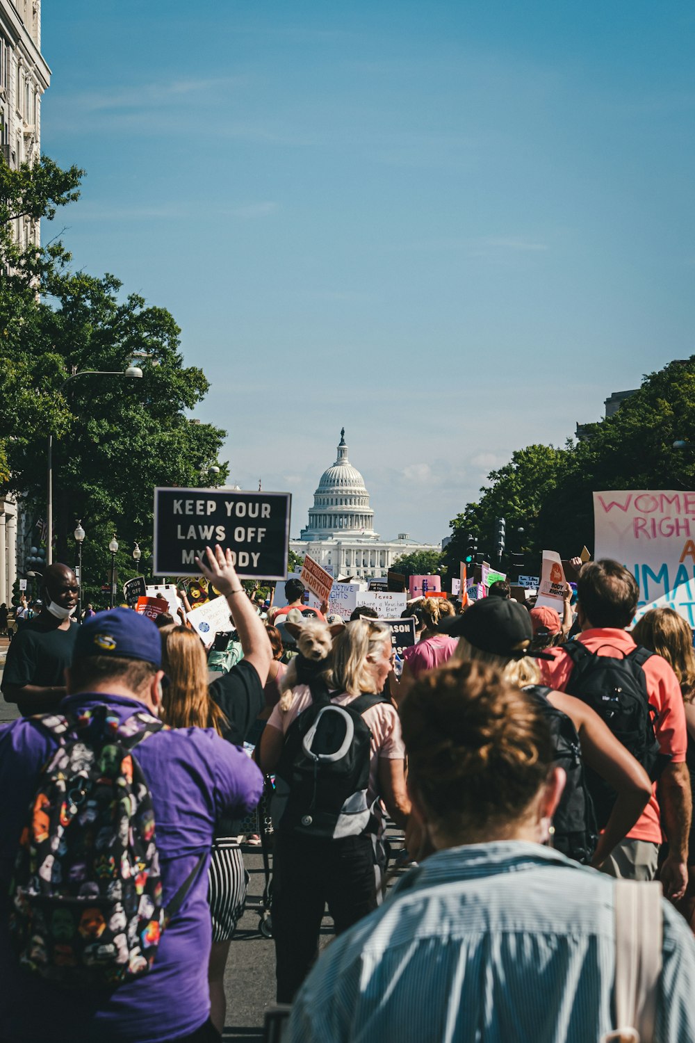 Una multitud de personas con carteles frente al edificio del Capitolio