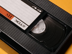 a close up of an old school VHS tape