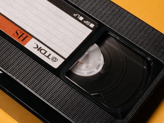 a close up of an old school VHS tape
