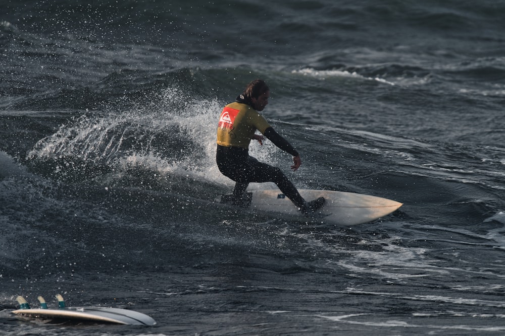 a man riding a wave on top of a surfboard