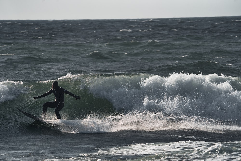 a person riding a surfboard on a wave in the ocean