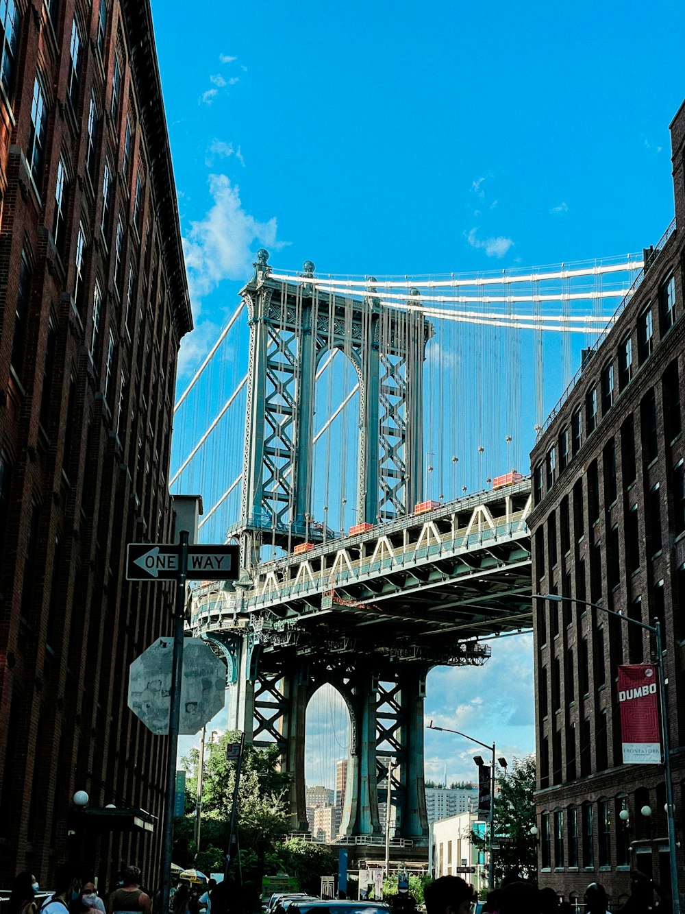 a view of a bridge over a city street