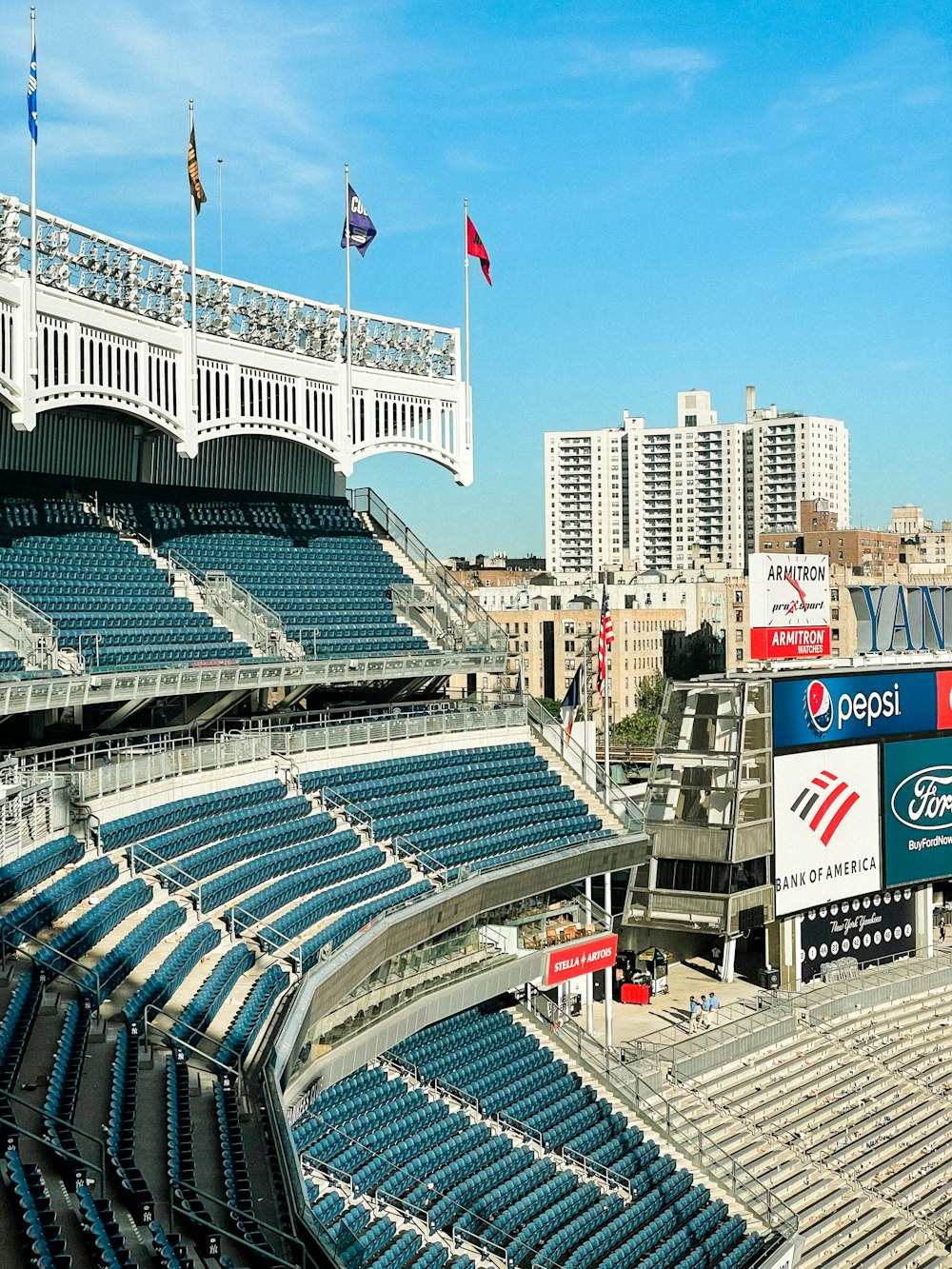 a stadium filled with lots of blue seats