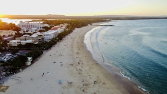 an aerial view of a beach with a lot of people