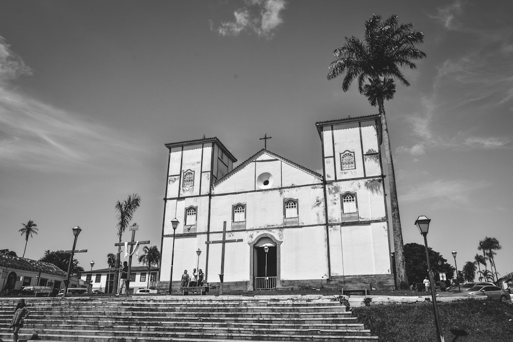 a black and white photo of a church