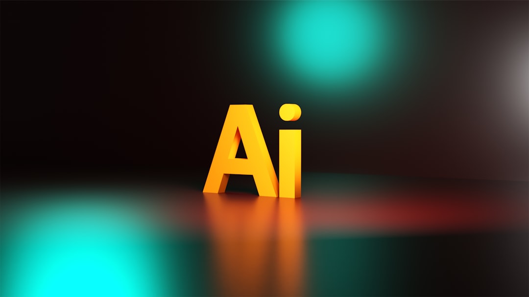 a yellow letter sitting on top of a black floor, Illustrator logo in 3D
