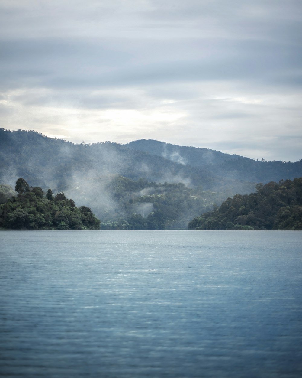 a large body of water surrounded by trees