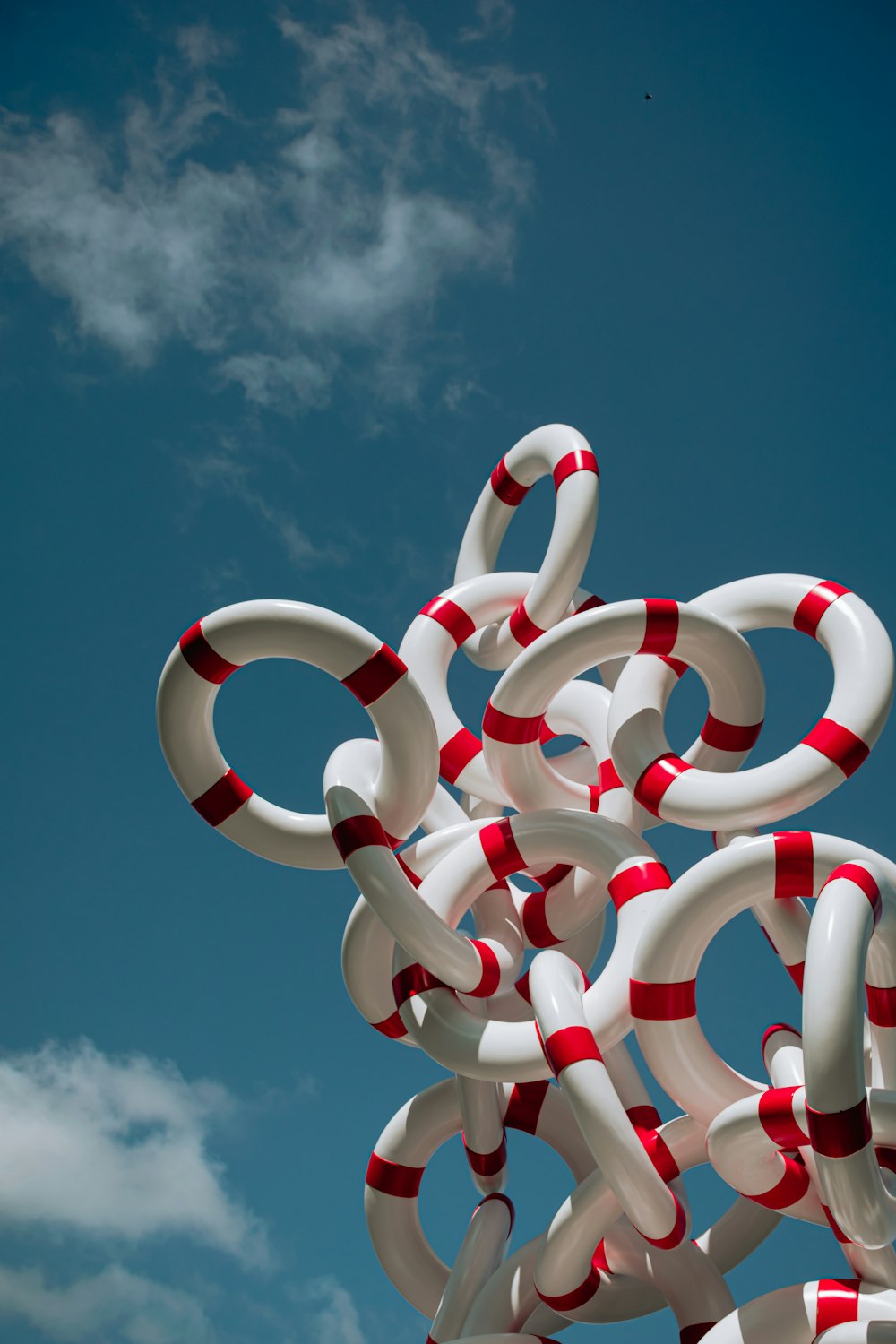 a large sculpture of red and white candy canes