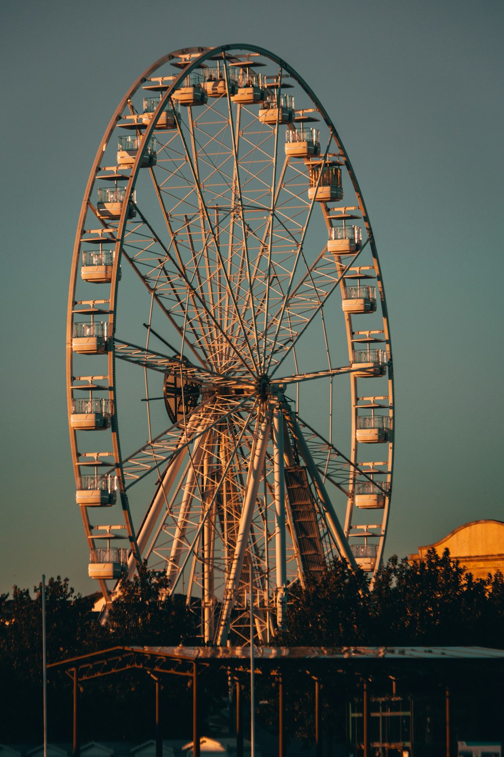 uma grande roda gigante sentada no meio de um parque