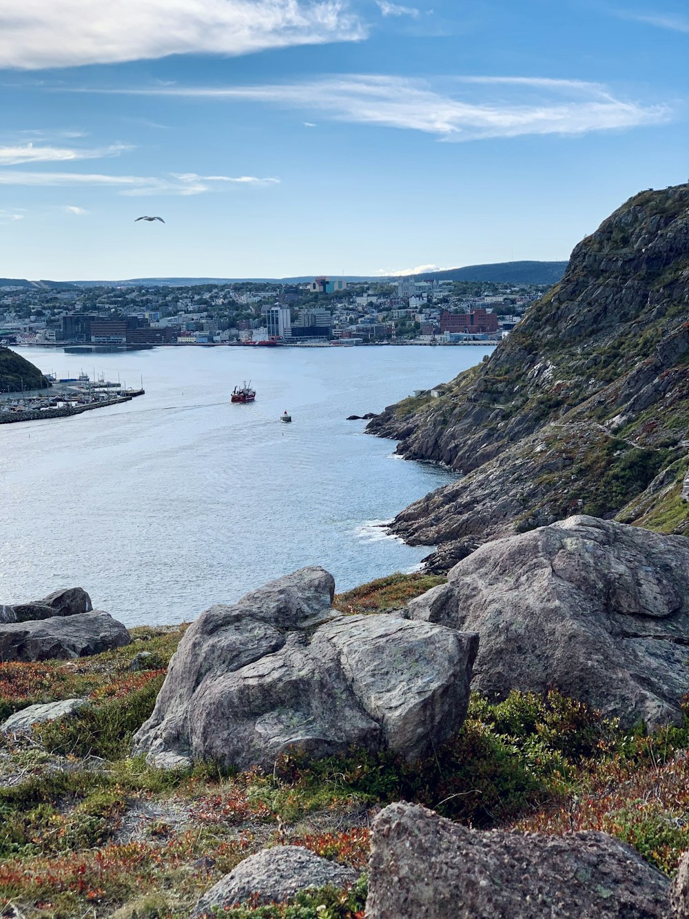 a large body of water surrounded by rocks