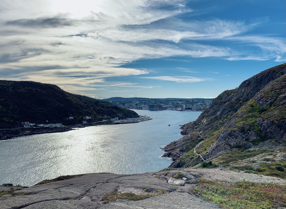 a large body of water surrounded by mountains