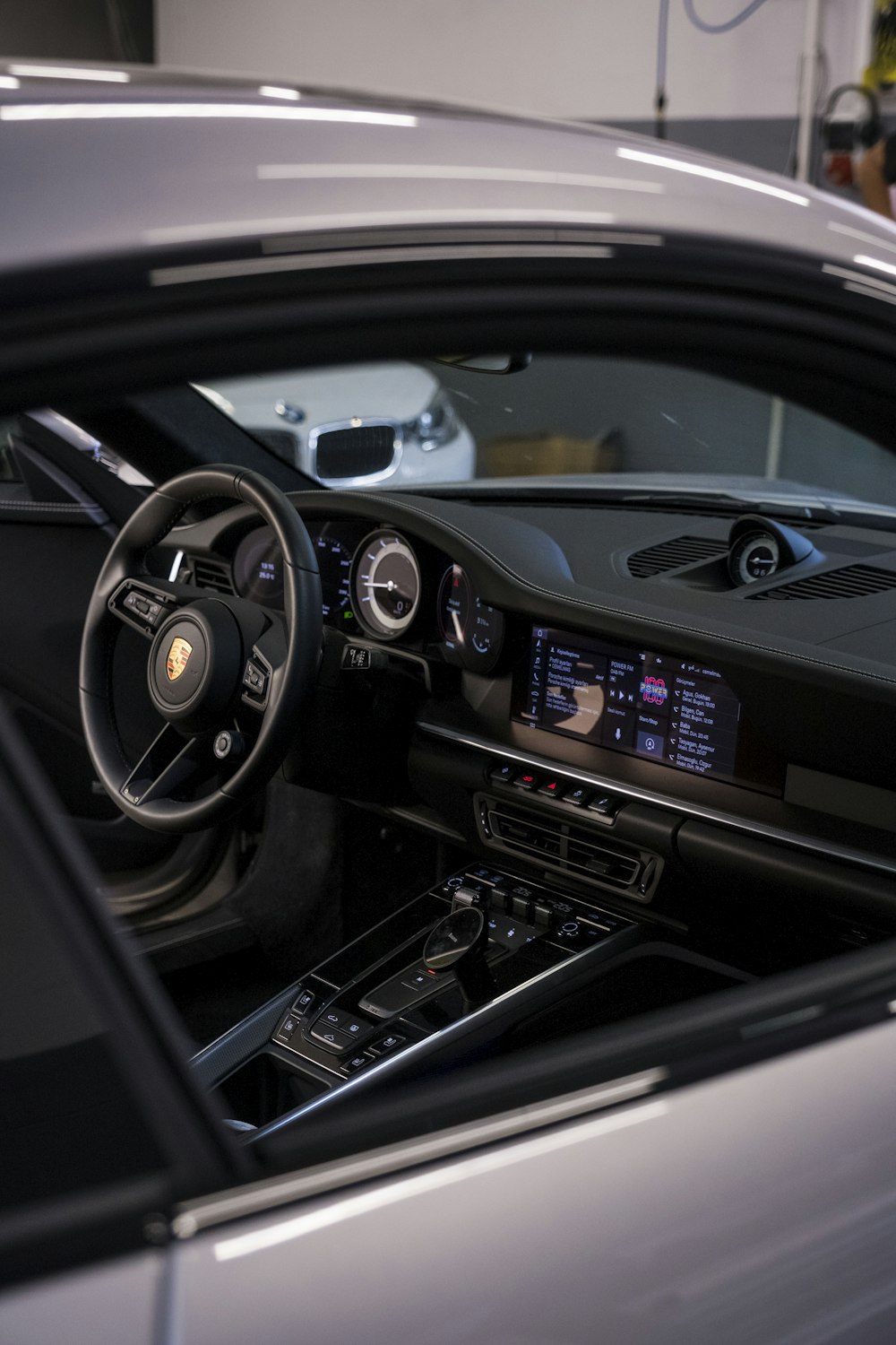 the interior of a sports car is shown