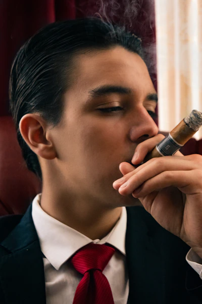 Man in a suit smoking a cigar