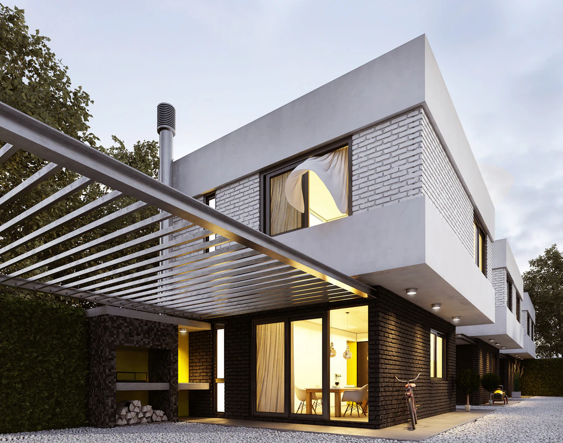 House with pergola roof