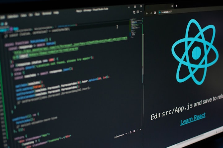 Image of a code editor with a browser showing the default React app