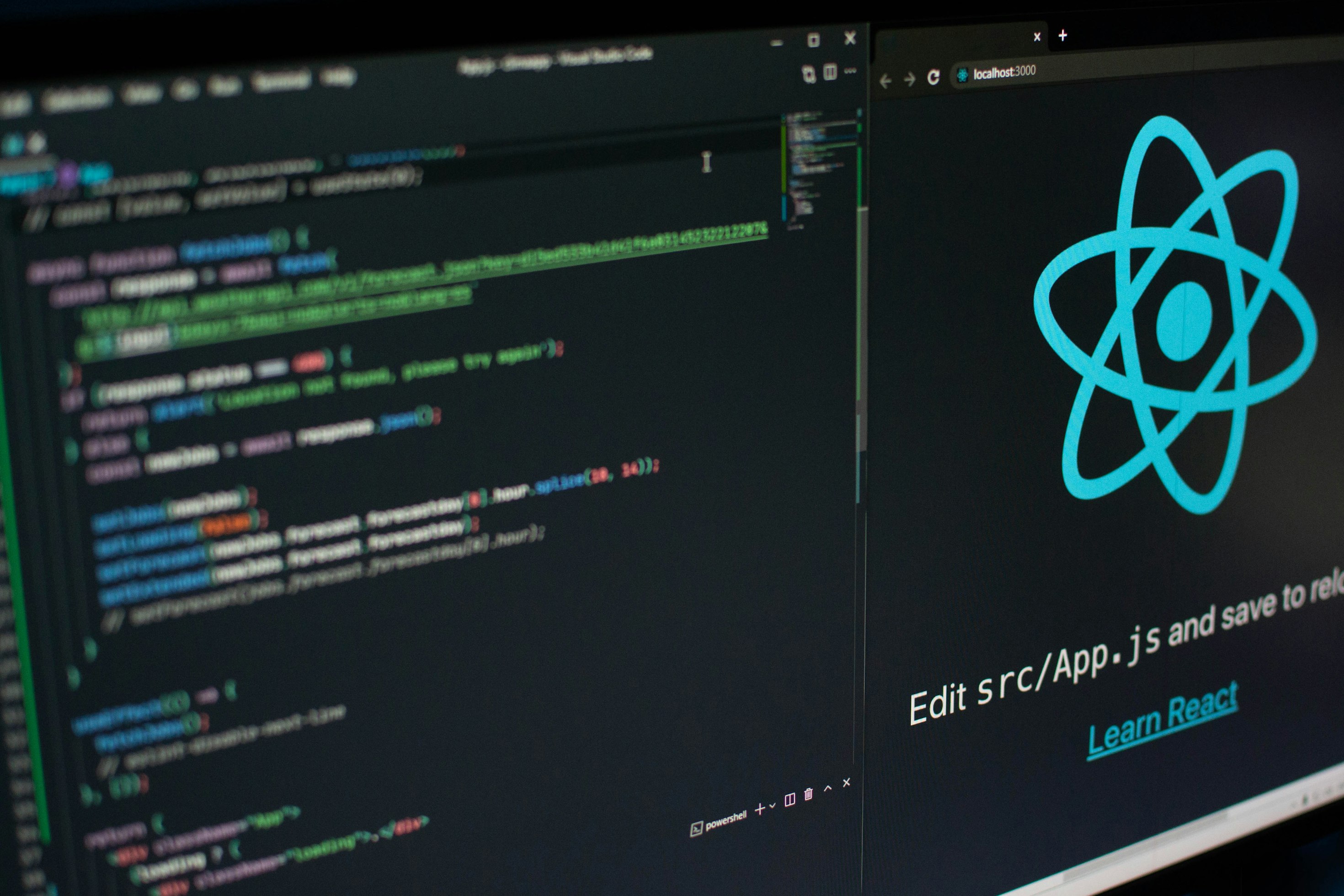 Screen of javascript and react code