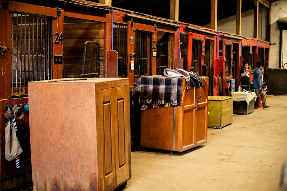 a room filled with lots of wooden furniture