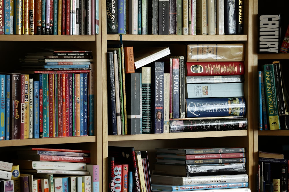 a book shelf filled with lots of books