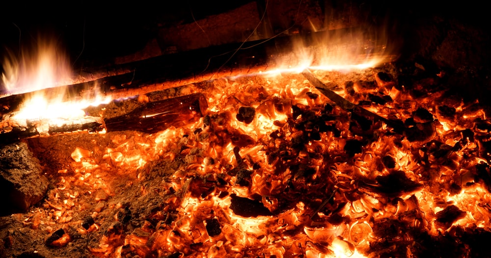 a close up of a fire in a fireplace