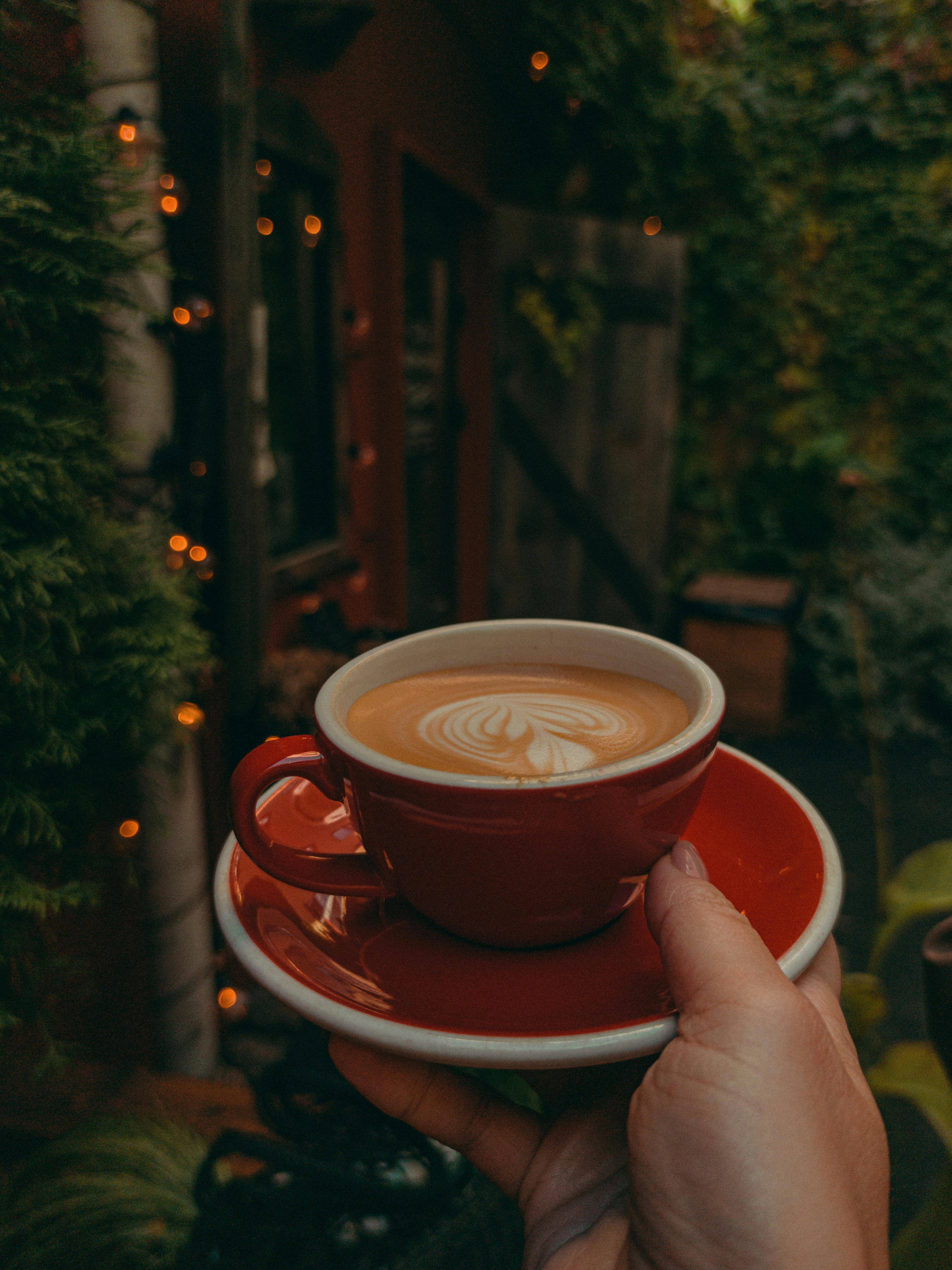 a person holding a cup of coffee in their hand