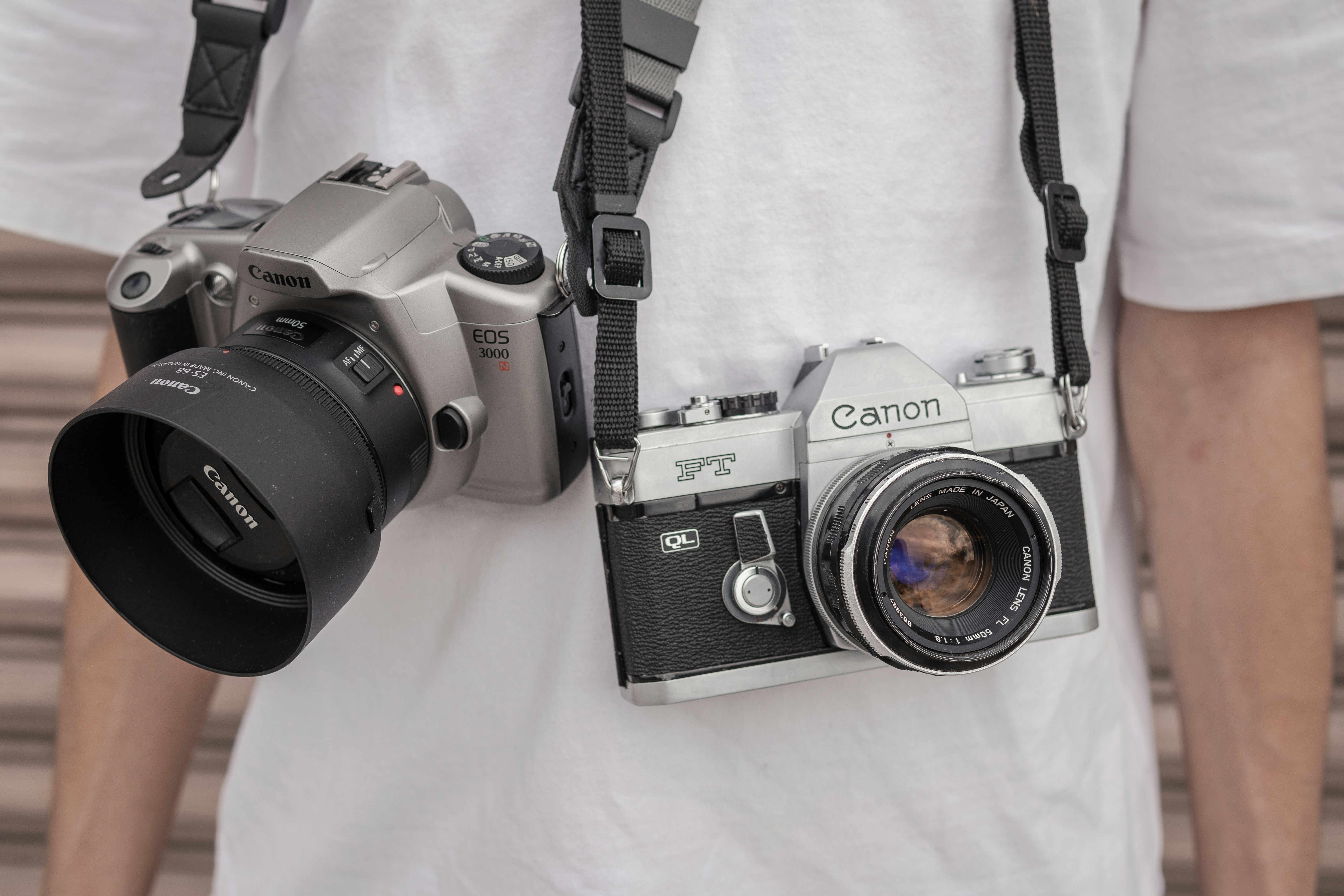 a person holding a camera and a lens