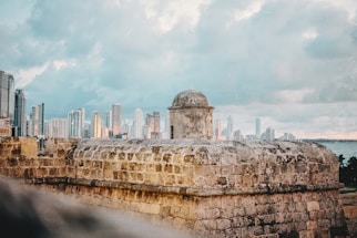 a view of a city from the top of a wall