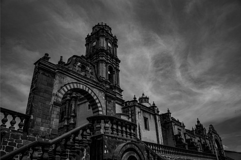 a black and white photo of an old building