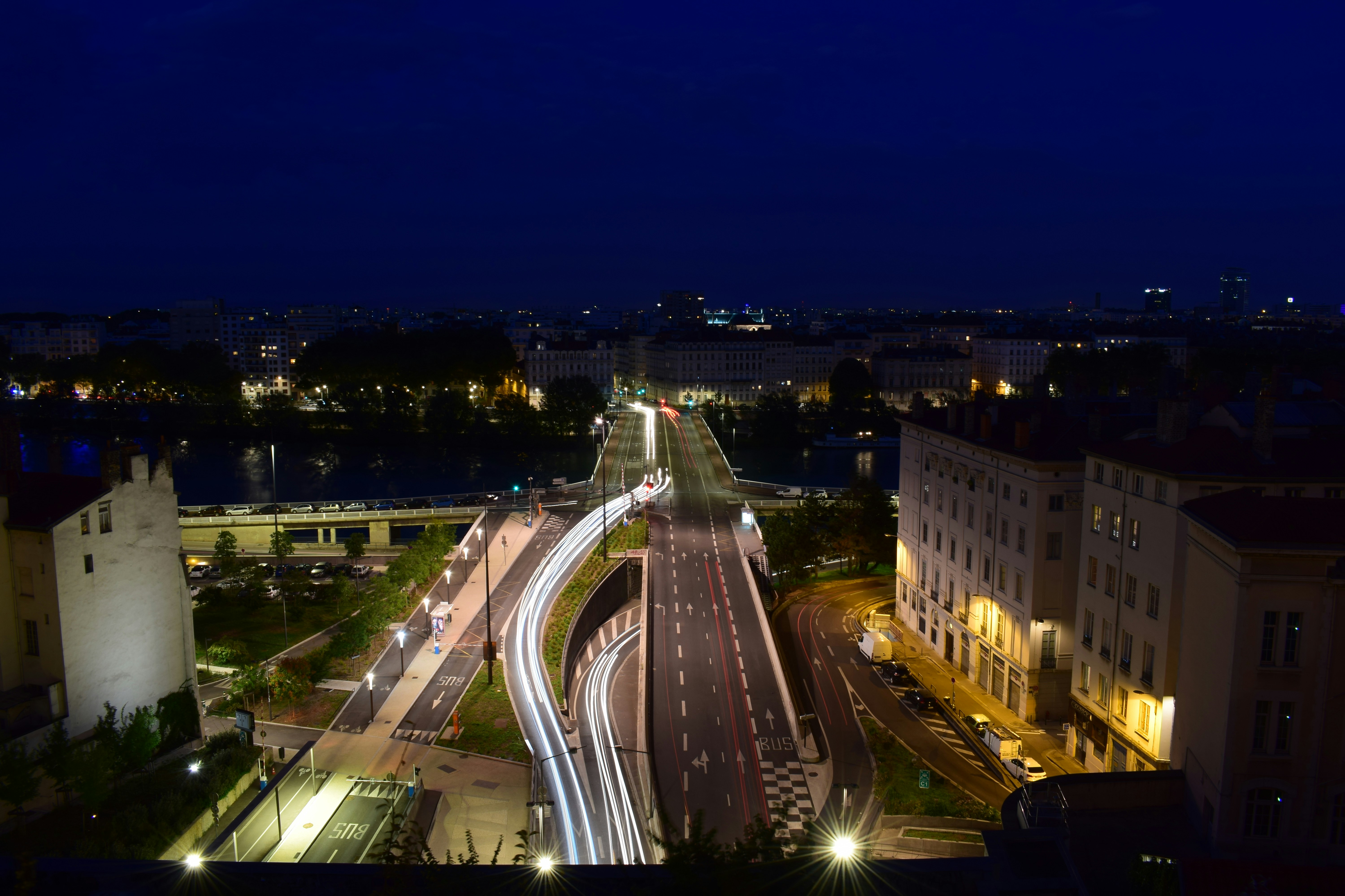 a view of a city at night from a high point of view