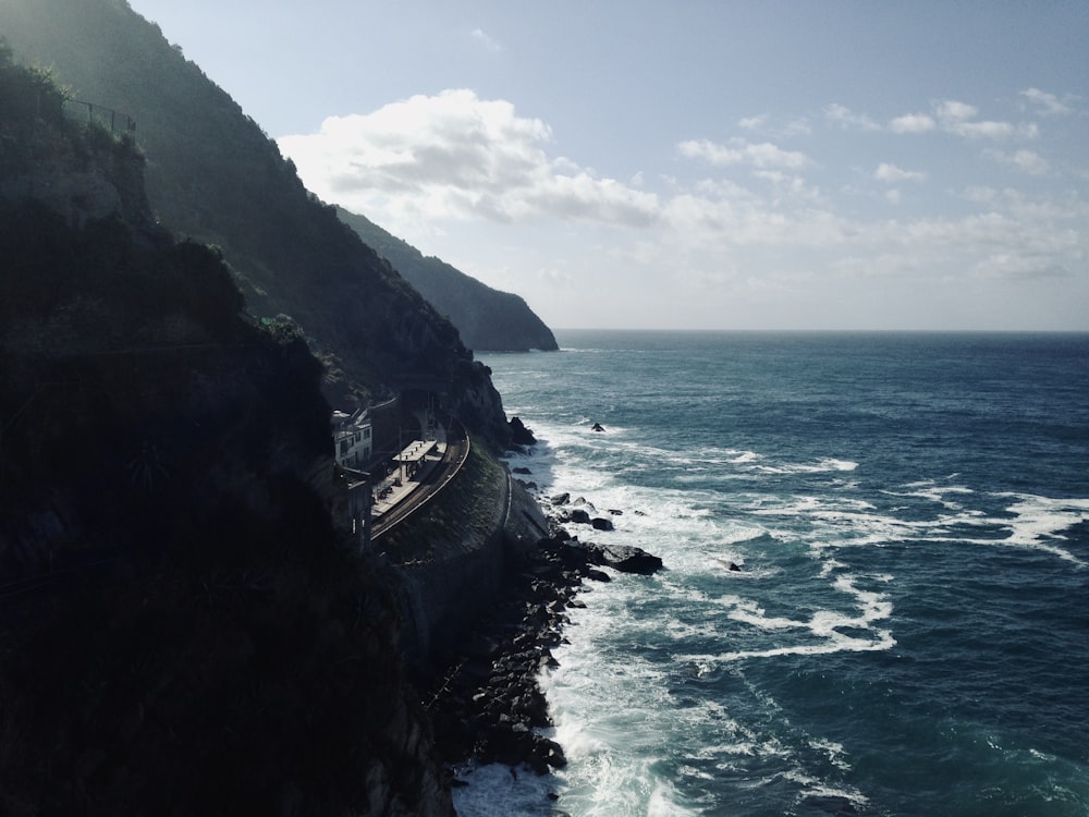 a view of the ocean from a cliff