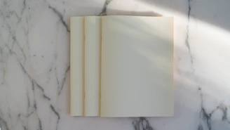 Elegant hardcover book resting on a clean white surface with soft sandstone light.