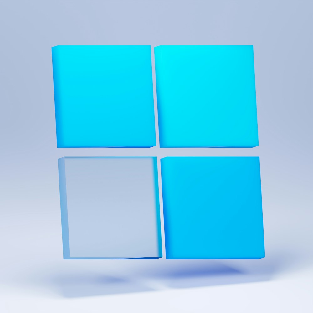 ein weißes und blaues quadratisches Objekt auf weißem Hintergrund