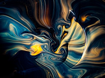 an abstract painting with blue and yellow colors