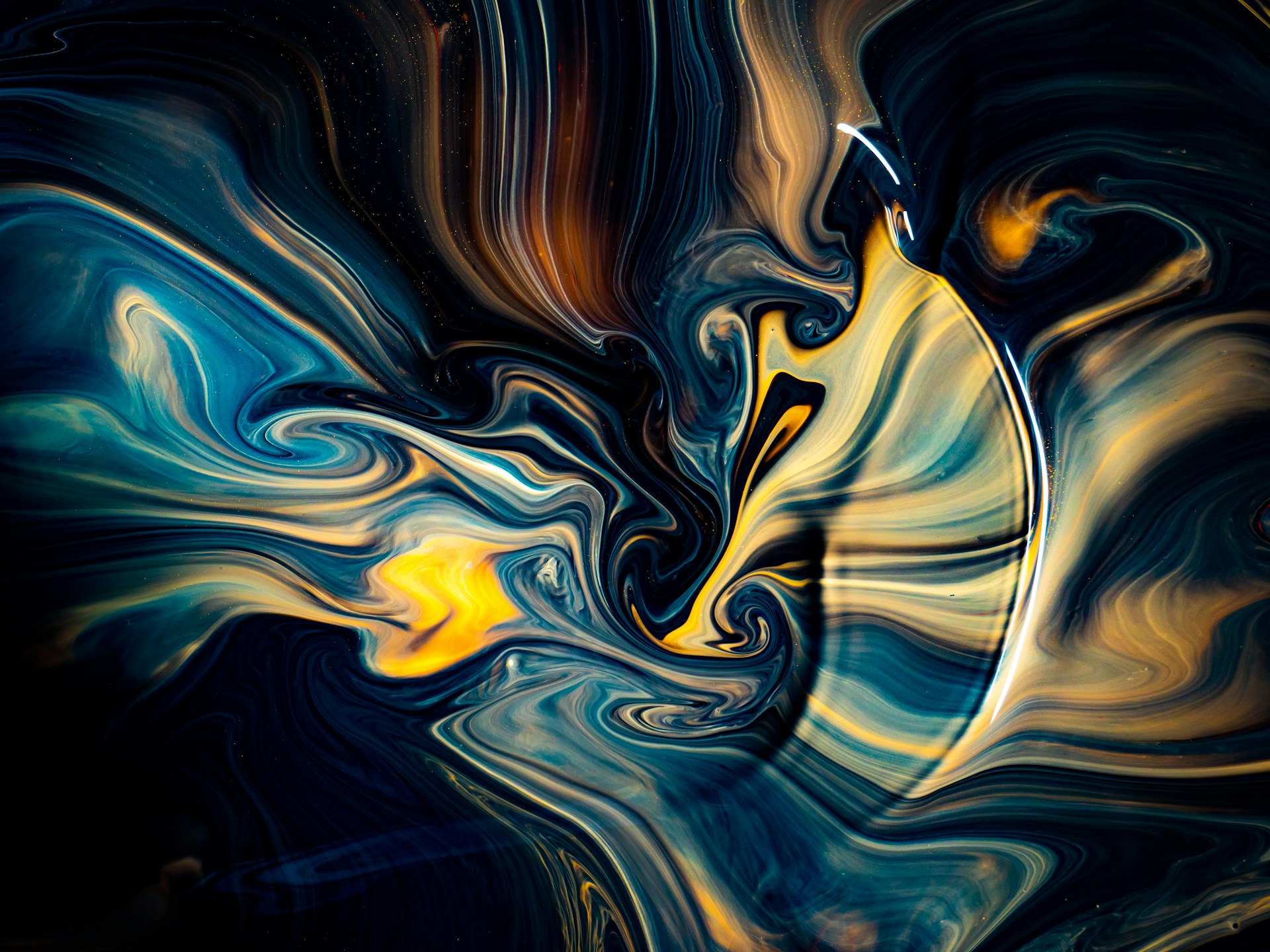 an abstract painting with blue and yellow colors