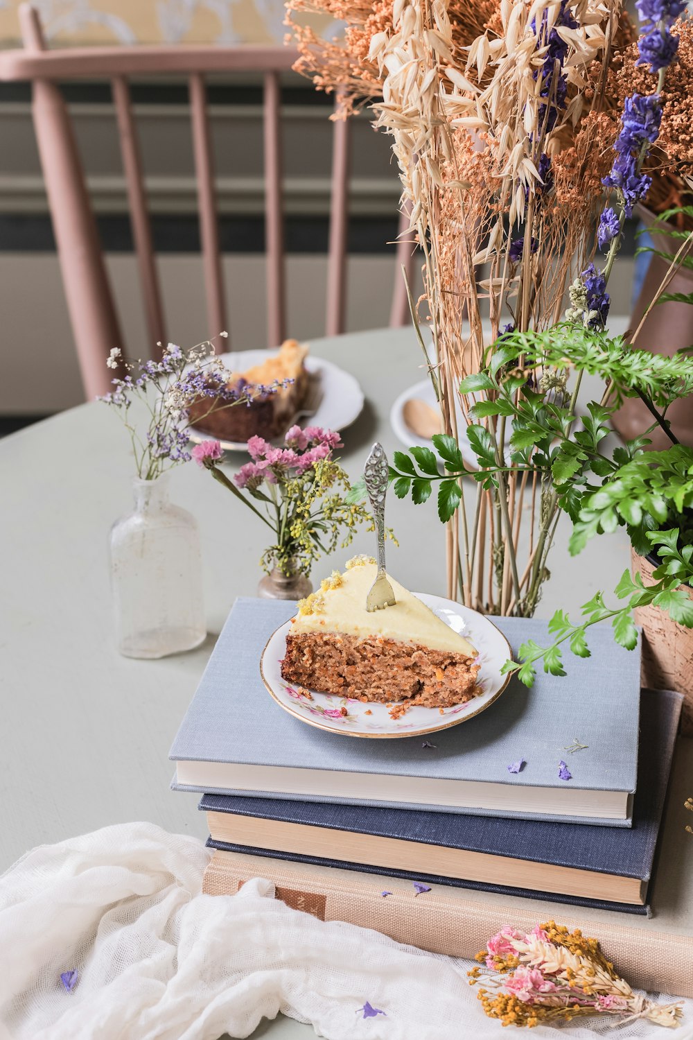 a plate of cake sitting on top of a table