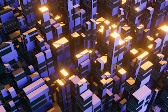 a large group of cubes with lights on them