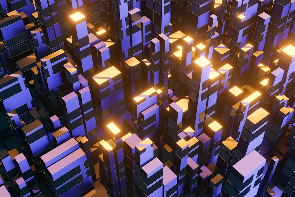 a large group of cubes with lights on them