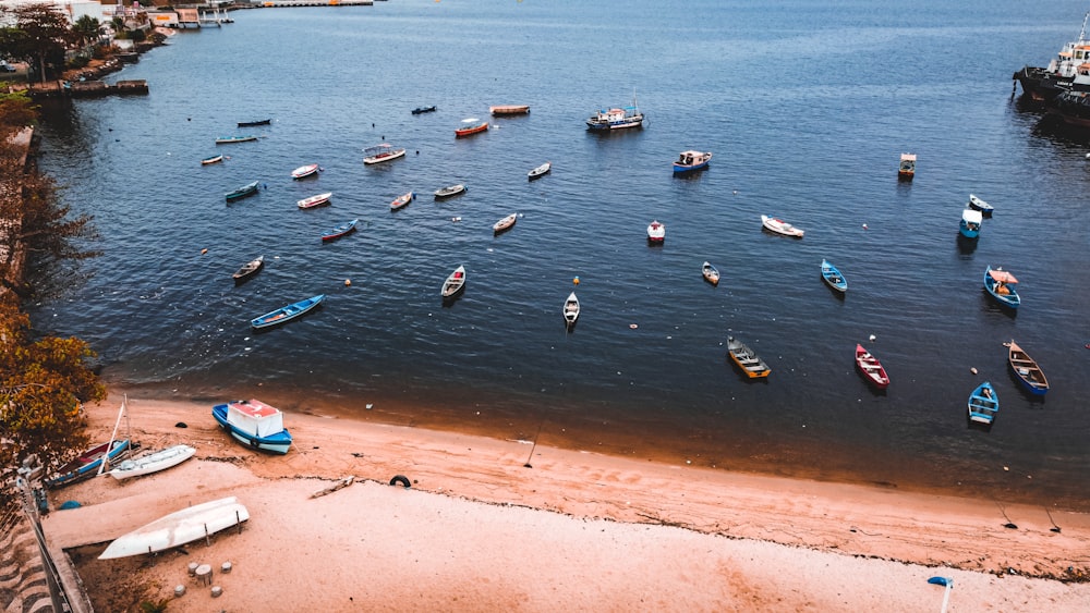 a group of boats floating on top of a body of water