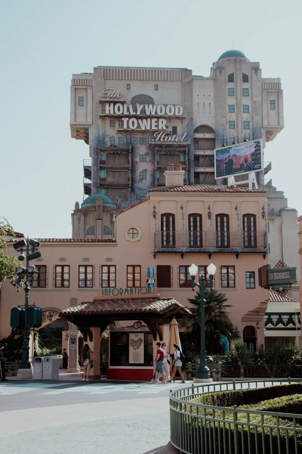 a large building with a sign on top of it