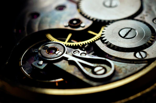 Swiss automatic movement gears macro detail