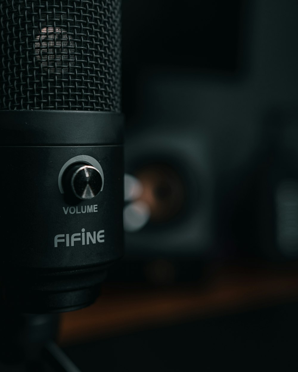 a close up of a microphone on a table