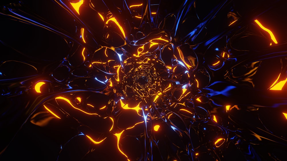 une image générée par ordinateur d’une fleur en bleu et orange
