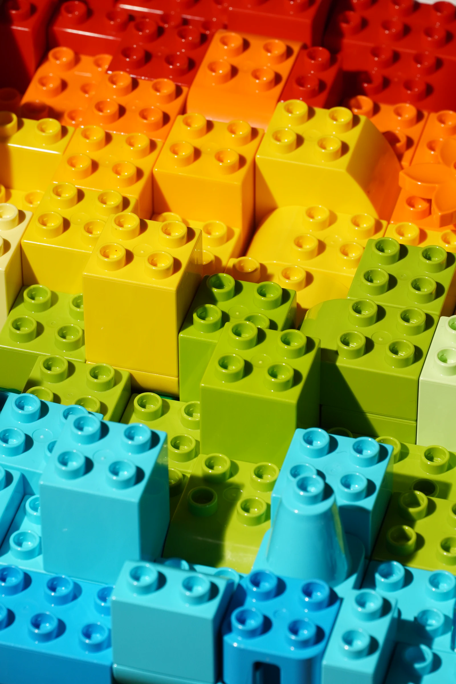 A close-up of colourful toy building bricks