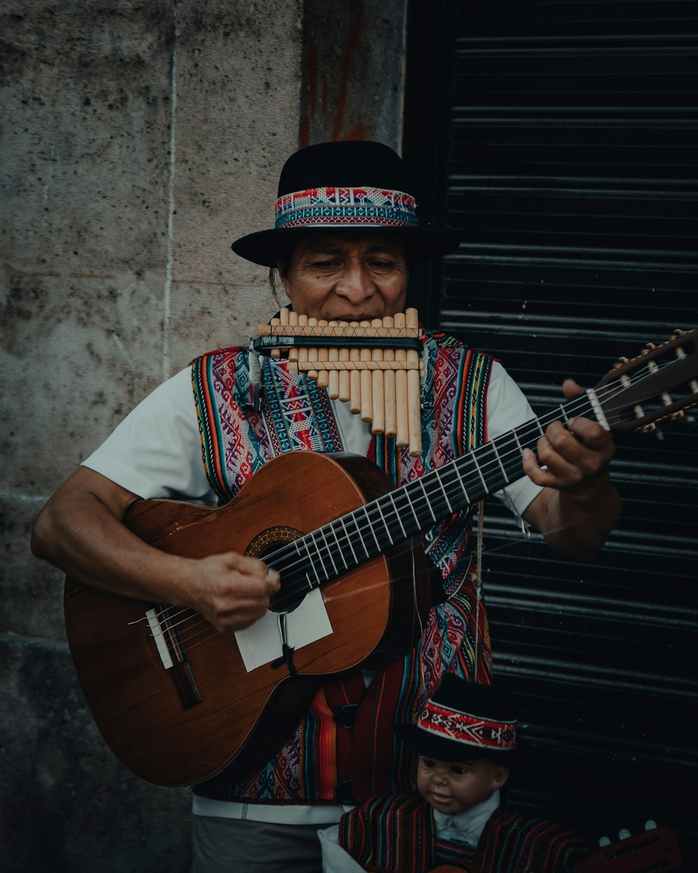  a man in a mexican outfit playing a guitar