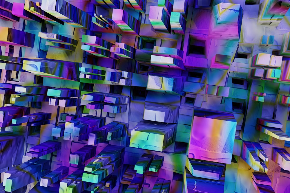 une peinture abstraite de nombreux cubes de différentes couleurs