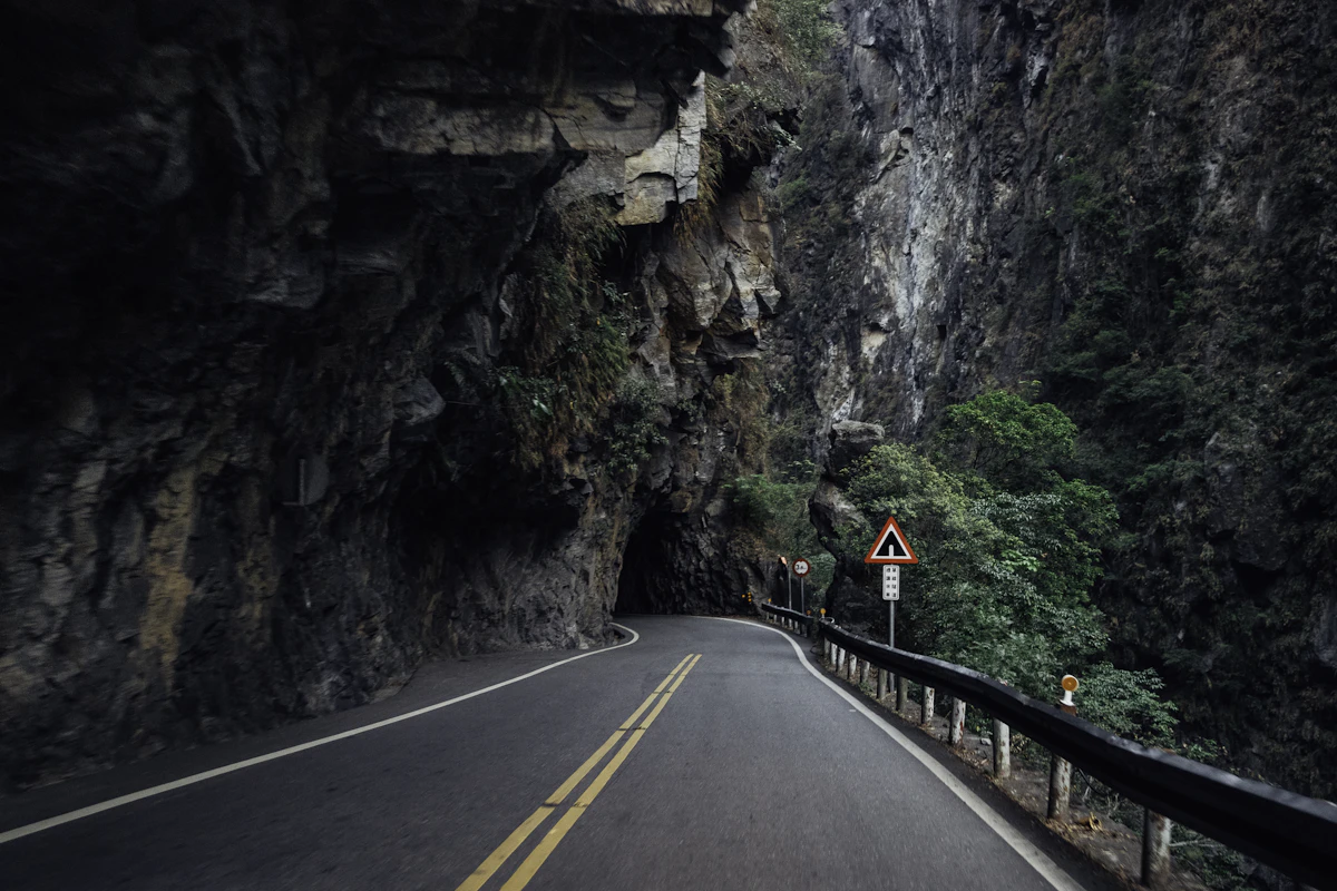 A coastal road below steep cliffs on Taiwan's east coast