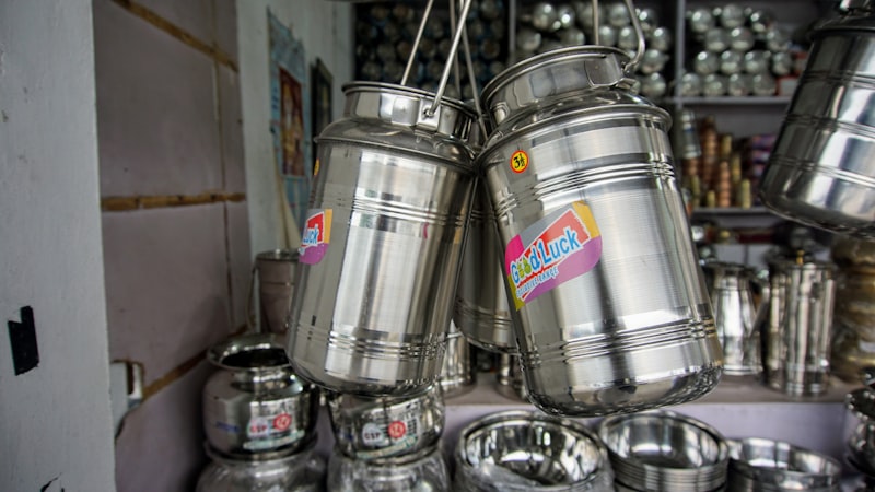 Traditional Indian steel tiffin dabba containers