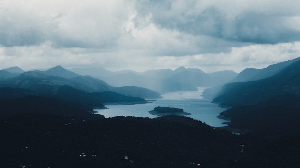 a large body of water surrounded by mountains