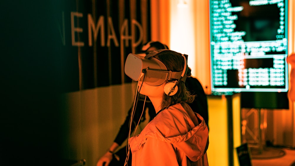 a woman wearing a pair of virtual glasses